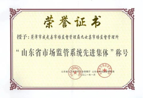 成武县市场监管局荣获 全国食品安全工作先进集体 称号