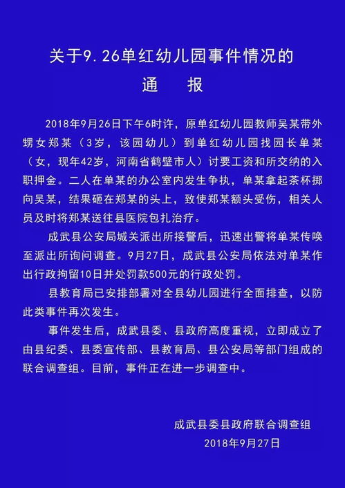 发布了 关于9.26成武单红幼儿园事件情况的通报